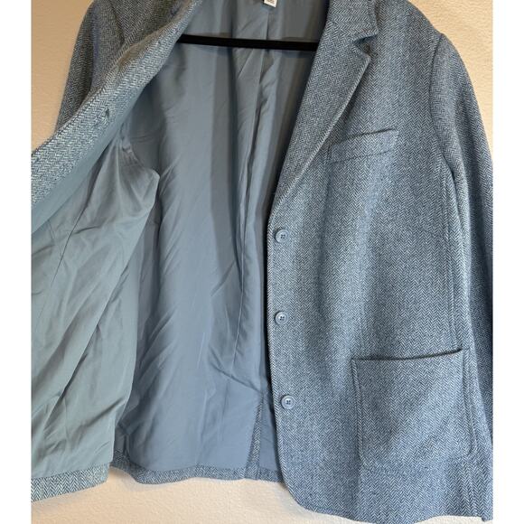 Vintage LL Bean Plus 2X Green Teal Herringbone Wool Silk Blend Women's Blazer - Picture 3 of 7